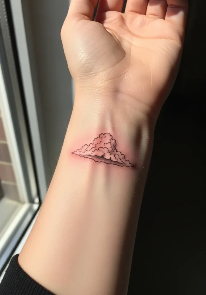 Realistic shaded cloud tattoo on inner wrist