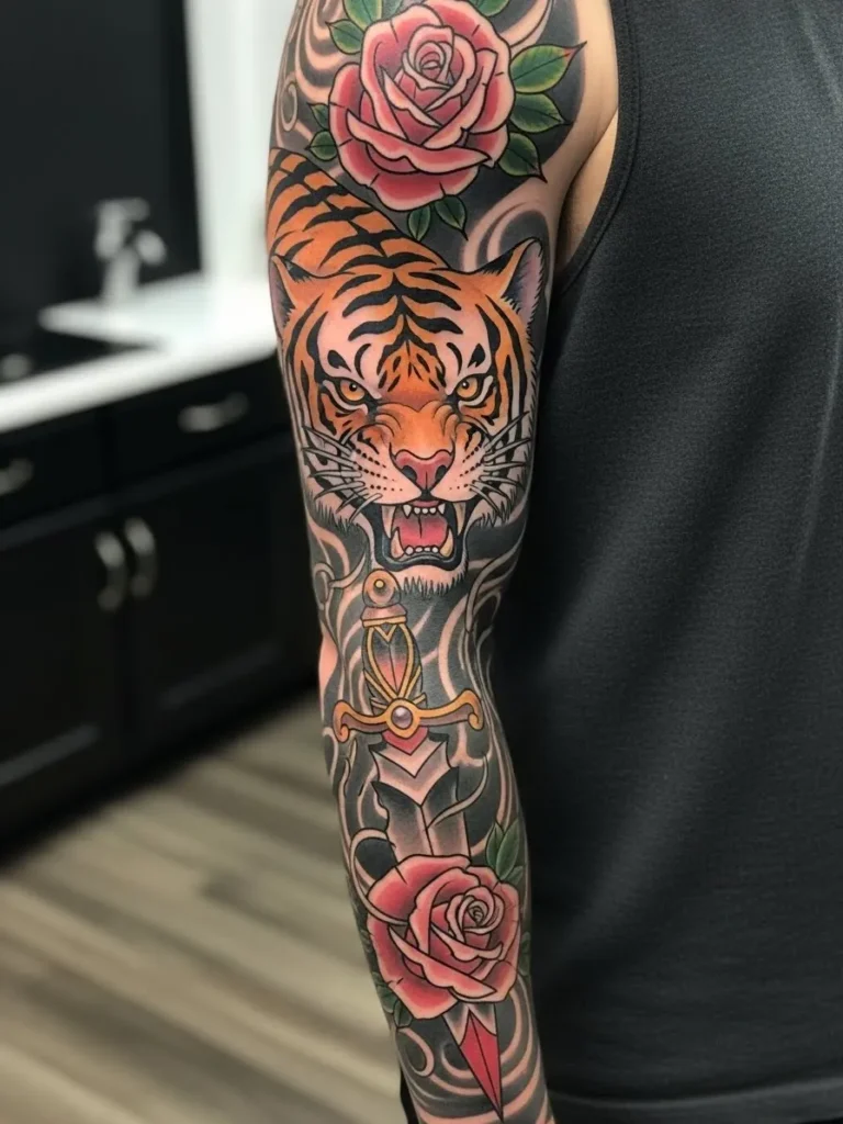 Tiger and Dagger Neo Traditional Sleeve