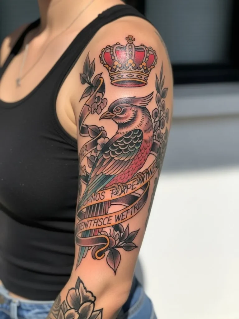 Crowned Bird Neo Traditional Sleeve