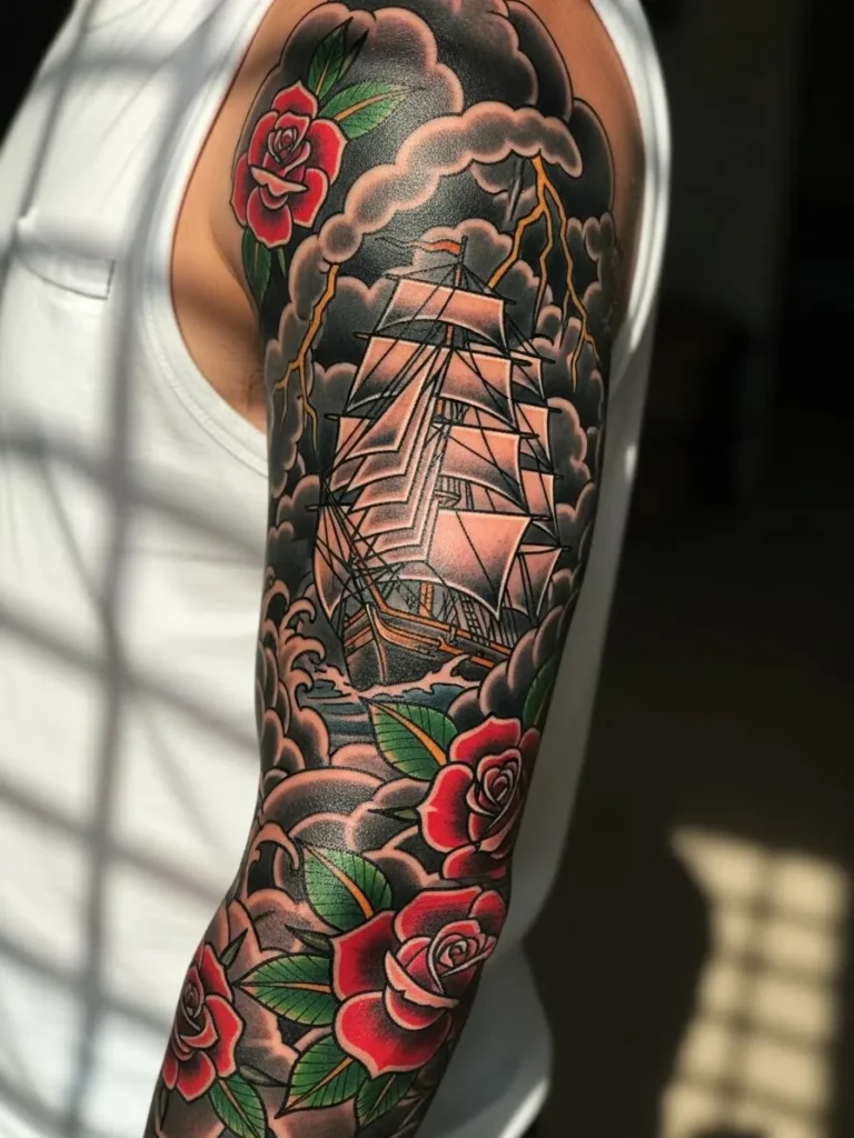 Ship in Storm Neo Traditional Sleeve