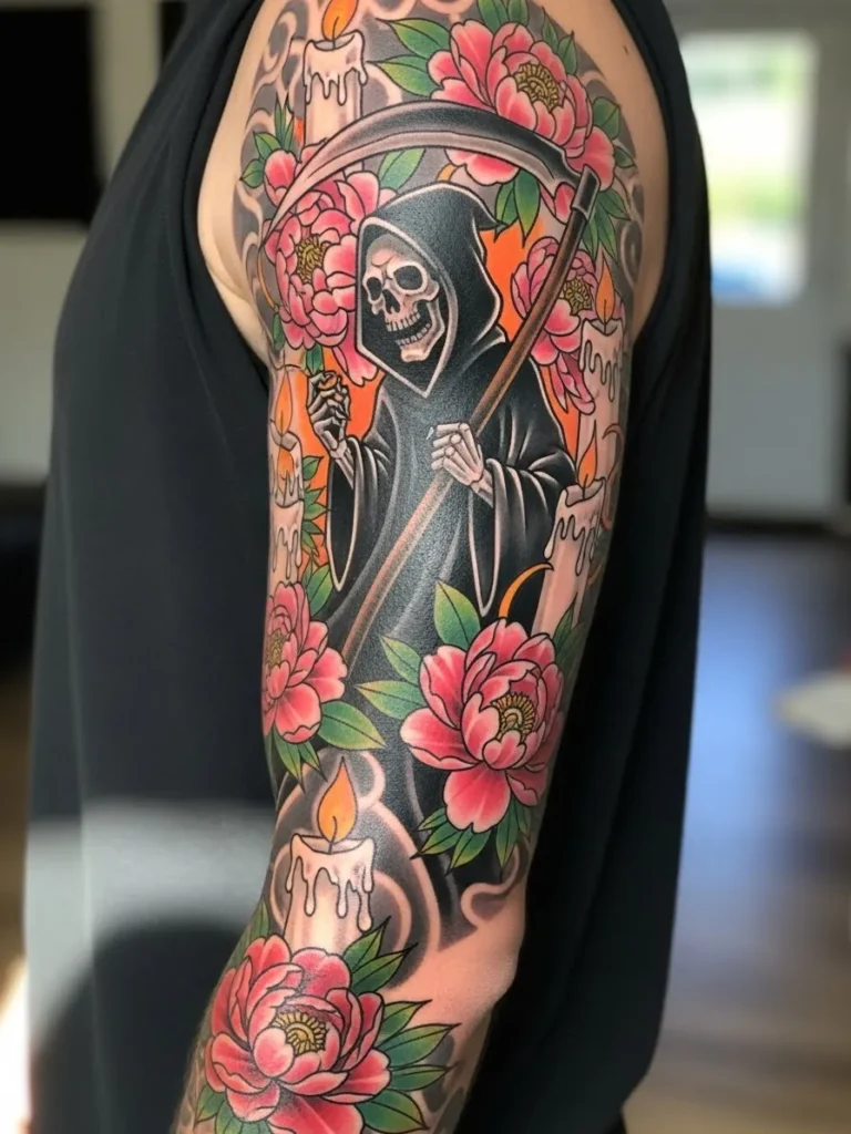 Grim Reaper Candle Neo Traditional Sleeve