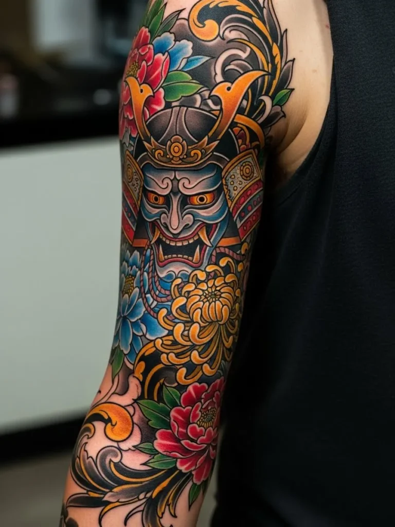 Samurai Mask Neo Traditional Sleeve
