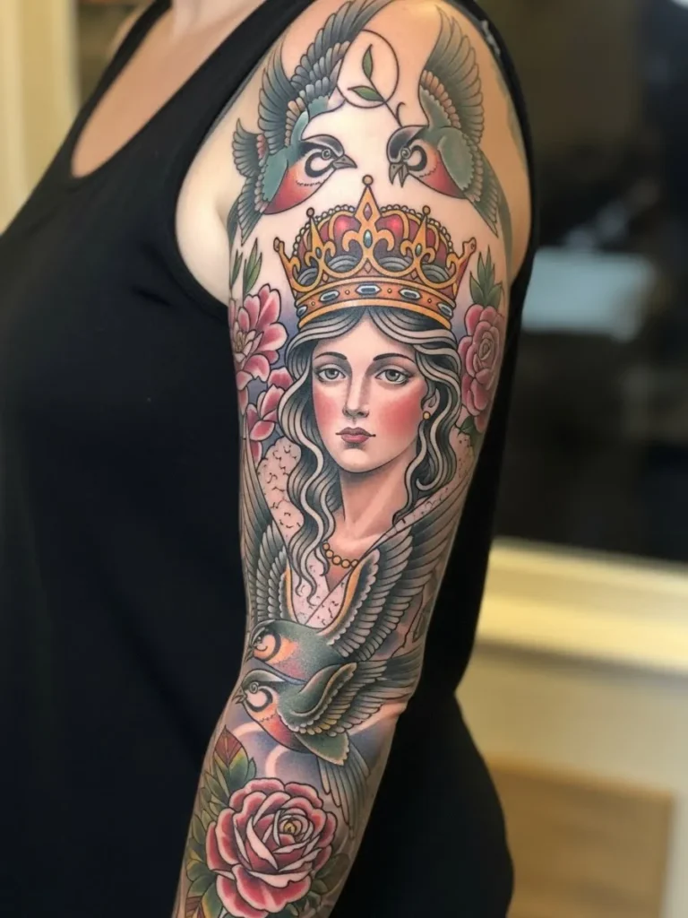 Crowned Woman Neo Traditional Sleeve