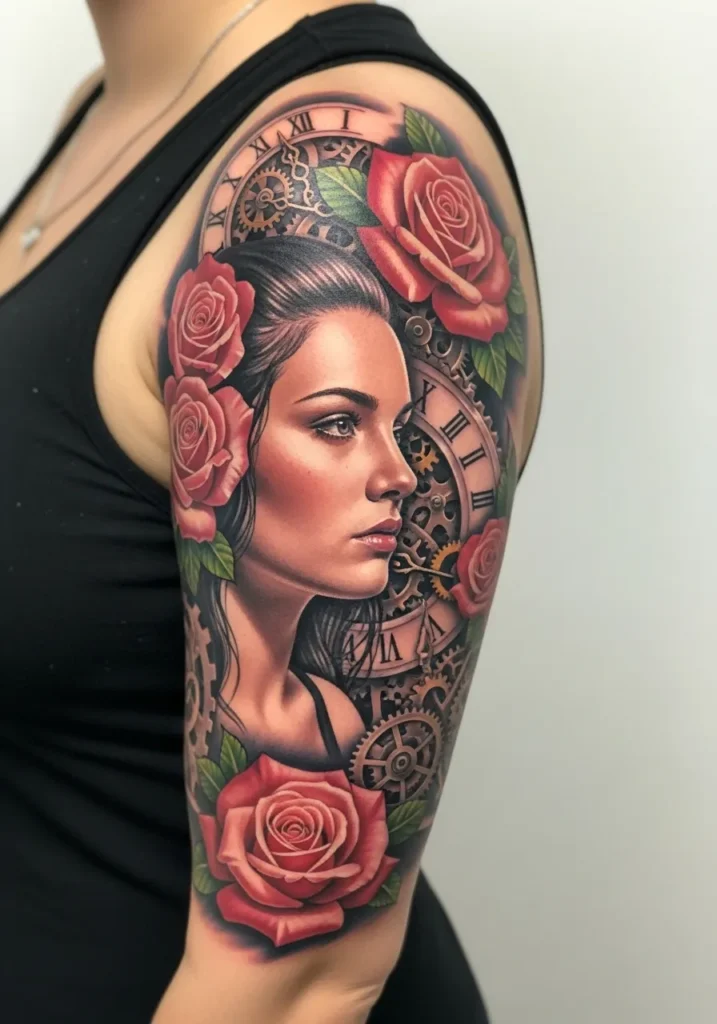 Timeless Beauty with Roses and Gears