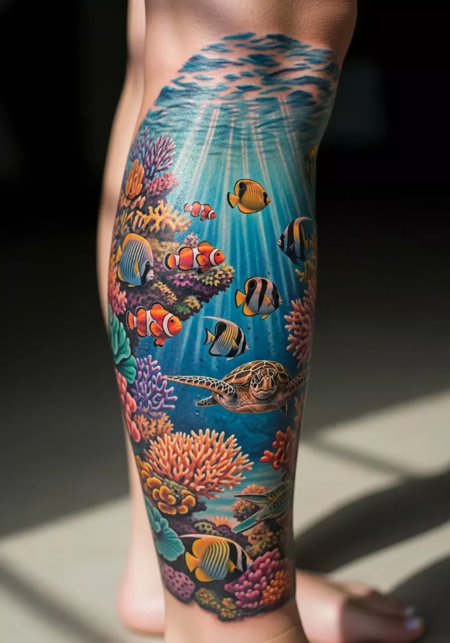 Astronaut in Space Leg Sleeve Tattoo Leg Sleeve Realism Tattoos