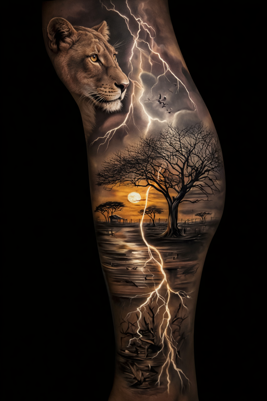 Mountain Peaks and Eagles Leg Sleeve Tattoo Leg Sleeve Realism Tattoos