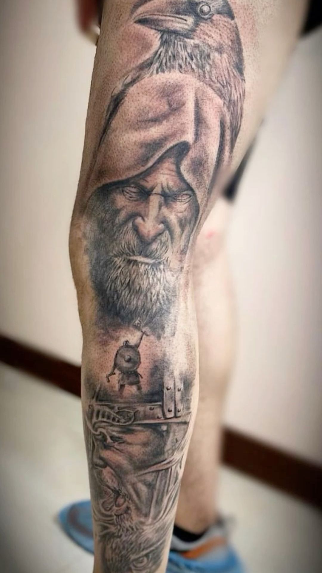 Viking Ship and Serpent Leg Sleeve Tattoo Leg Sleeve Realism Tattoos