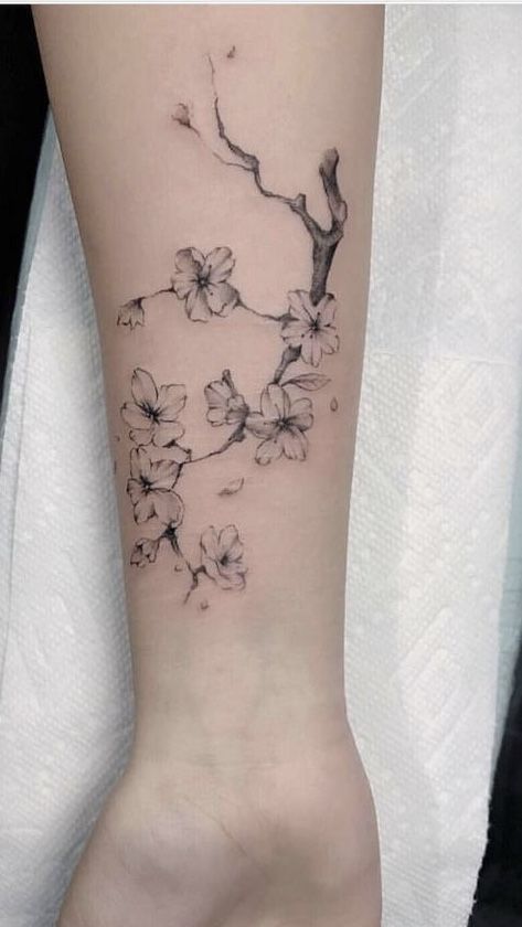 Cherry Blossom Branch on the Forearm Tattoo Small Realism Tattoo Ideas