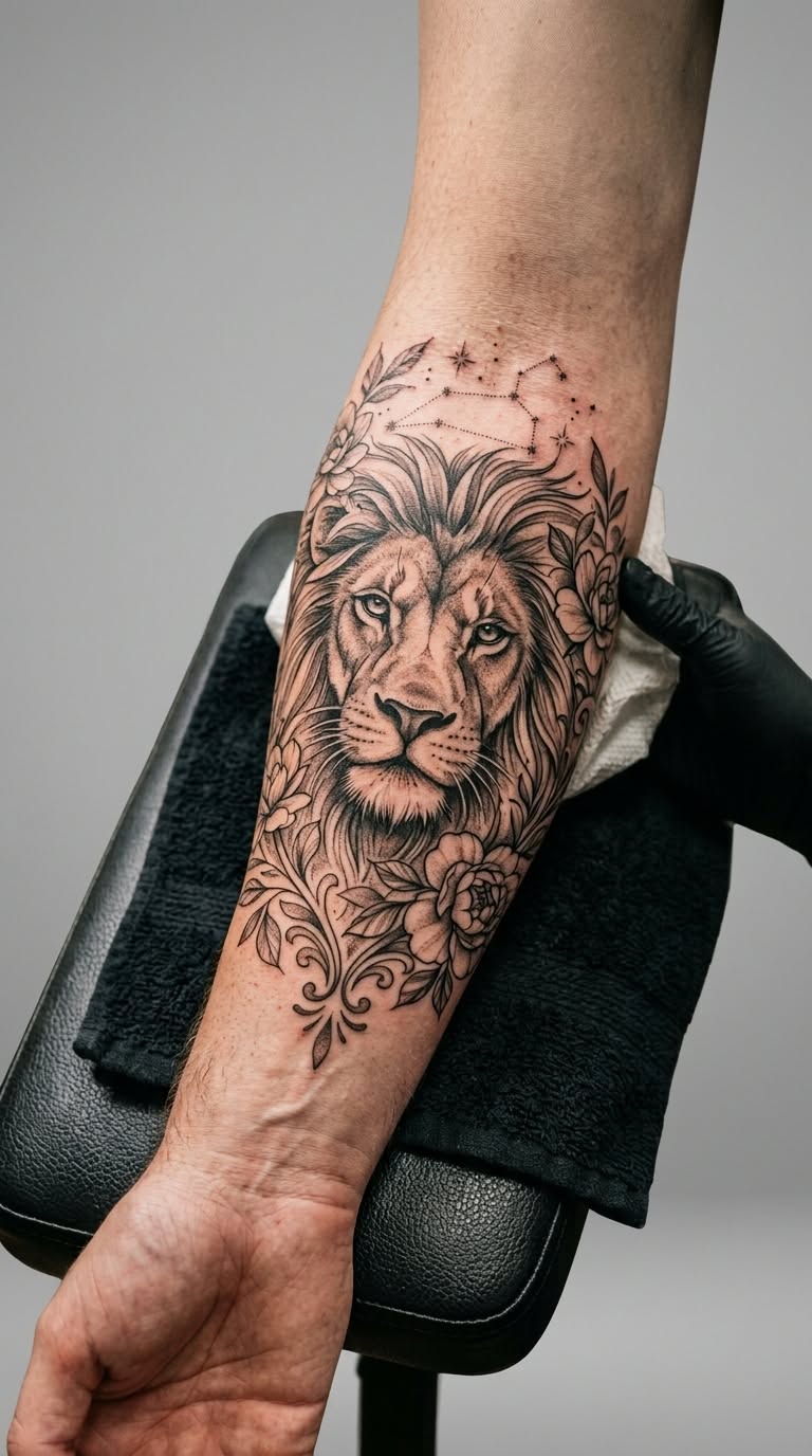 Lion Head on the Inner Arm Tattoo Small Realism Tattoo Ideas