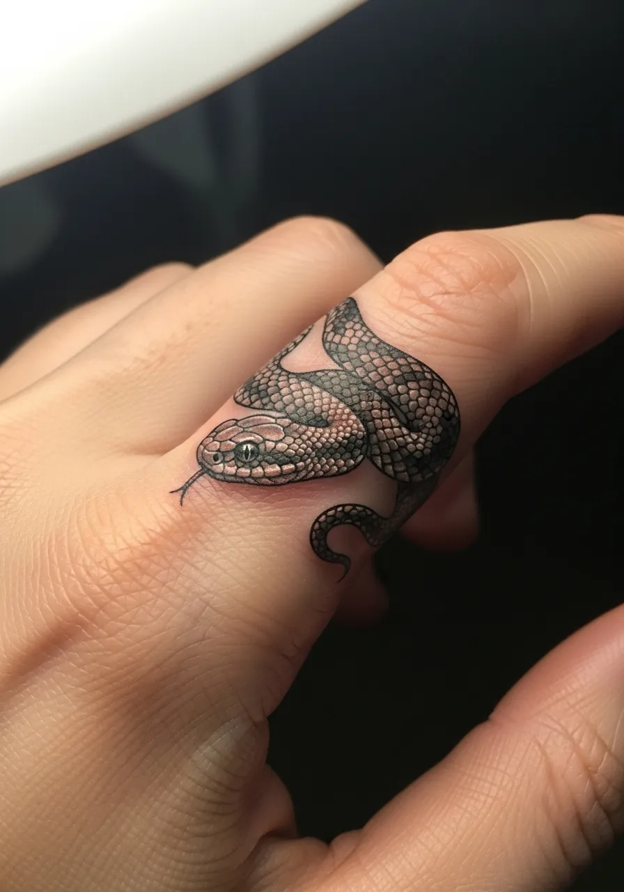 Snake Wrapping Around the Finger Tattoo Small Realism Tattoo Ideas