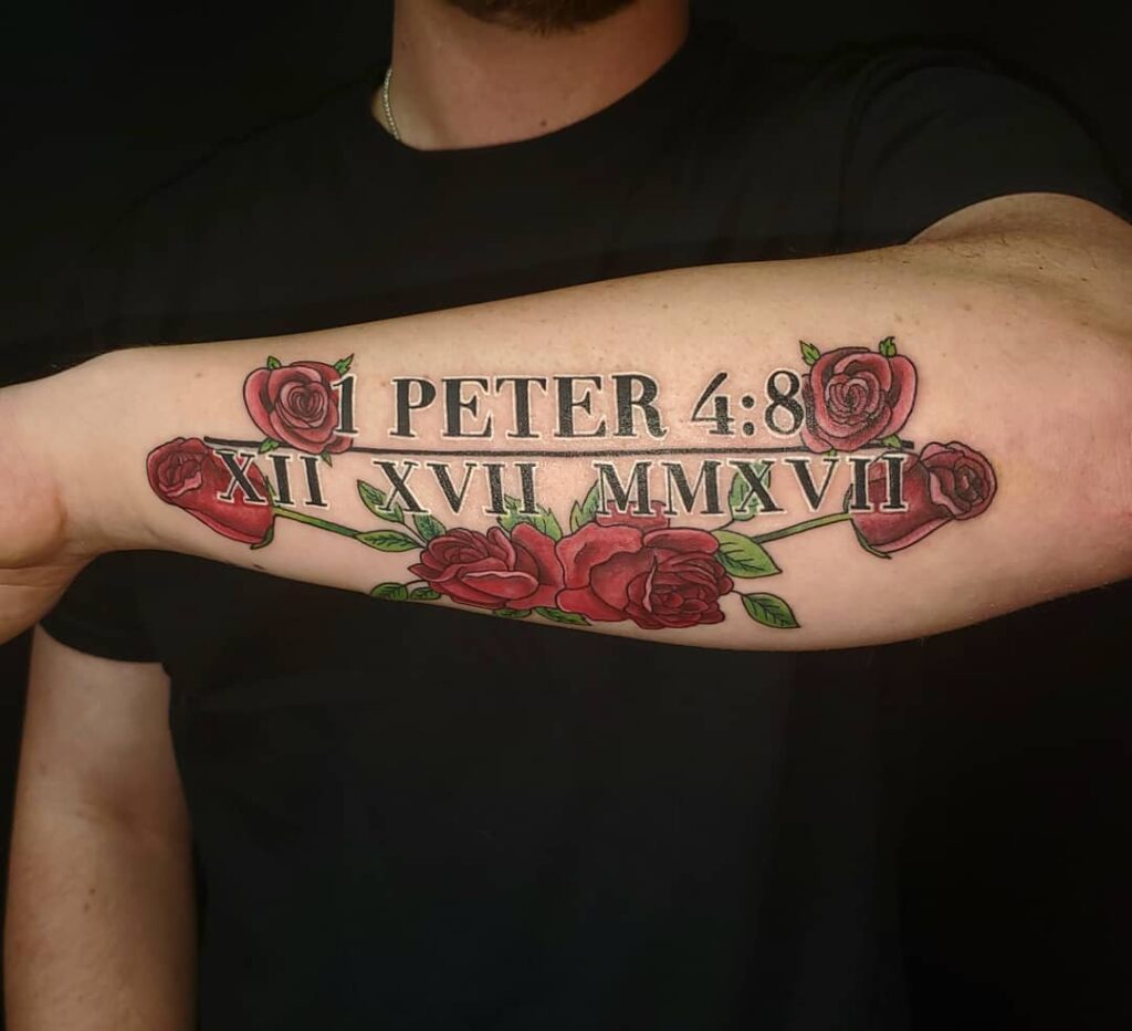 Romans 1:16-17 Forearm Tattoo with Cross bible verse tattoo ideas for men tattoo