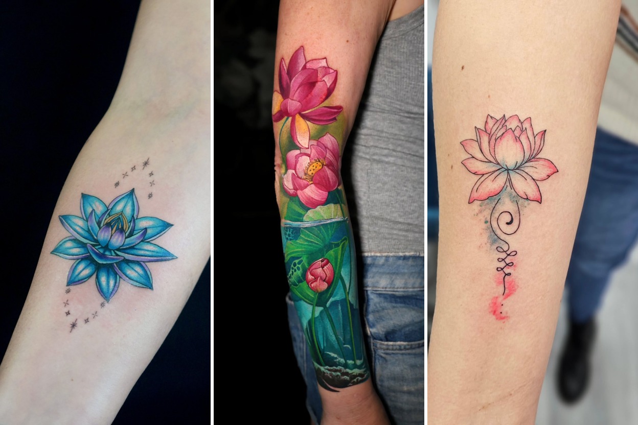 Aesthetic lotus flower tattoo ideas meaning and delicate ink ideas collage