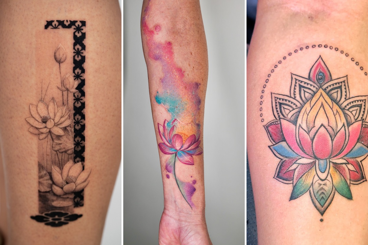 Aesthetic lotus flower tattoo ideas meaning and delicate ink ideas collage