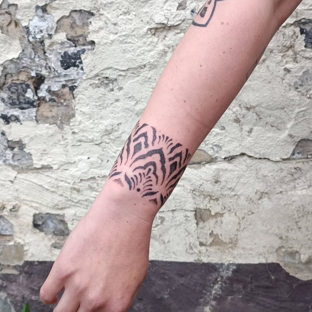 Abstract Blackwork Wrist Mandala Tattoo mandala wrist tattoo ideas tattoo
