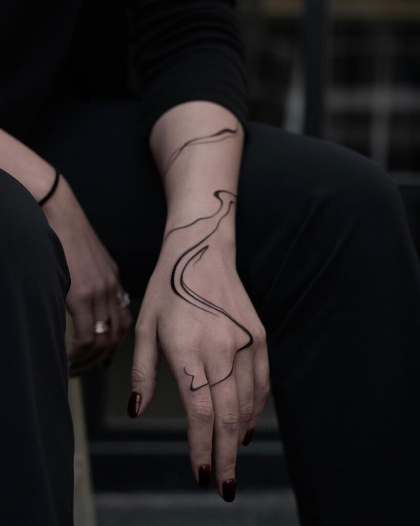 Chrysanthemum And Line Art Hand Tattoo