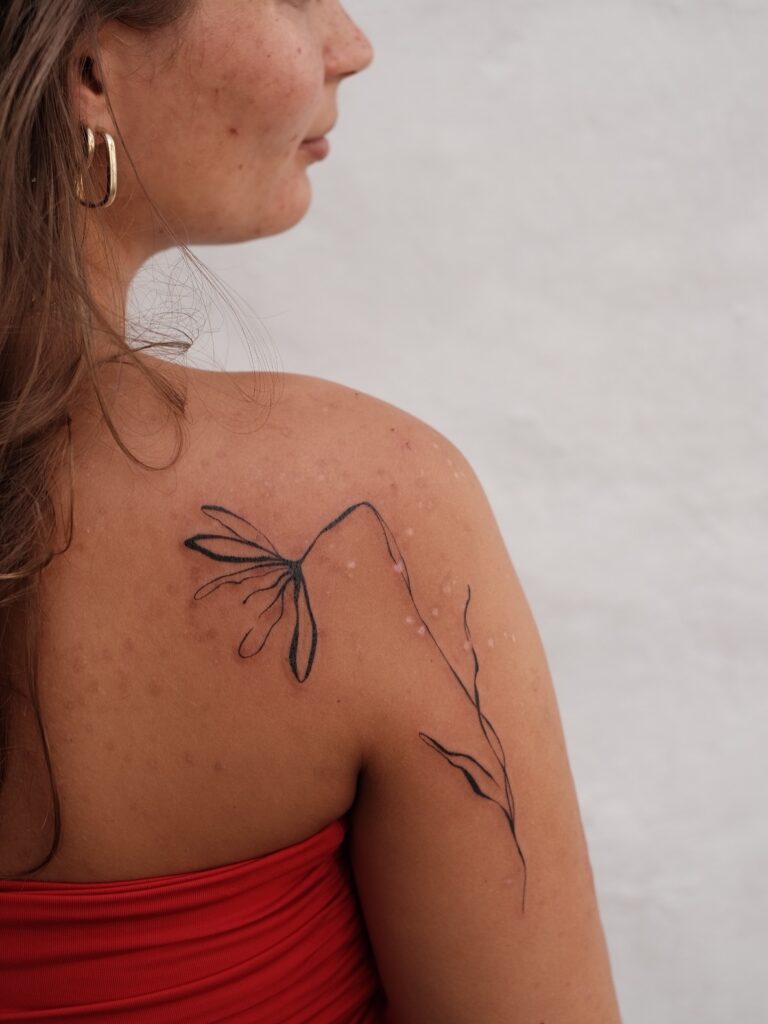 Abstract Floral Fine Line Tattoo on Shoulder fine line tattoos for women tattoo
