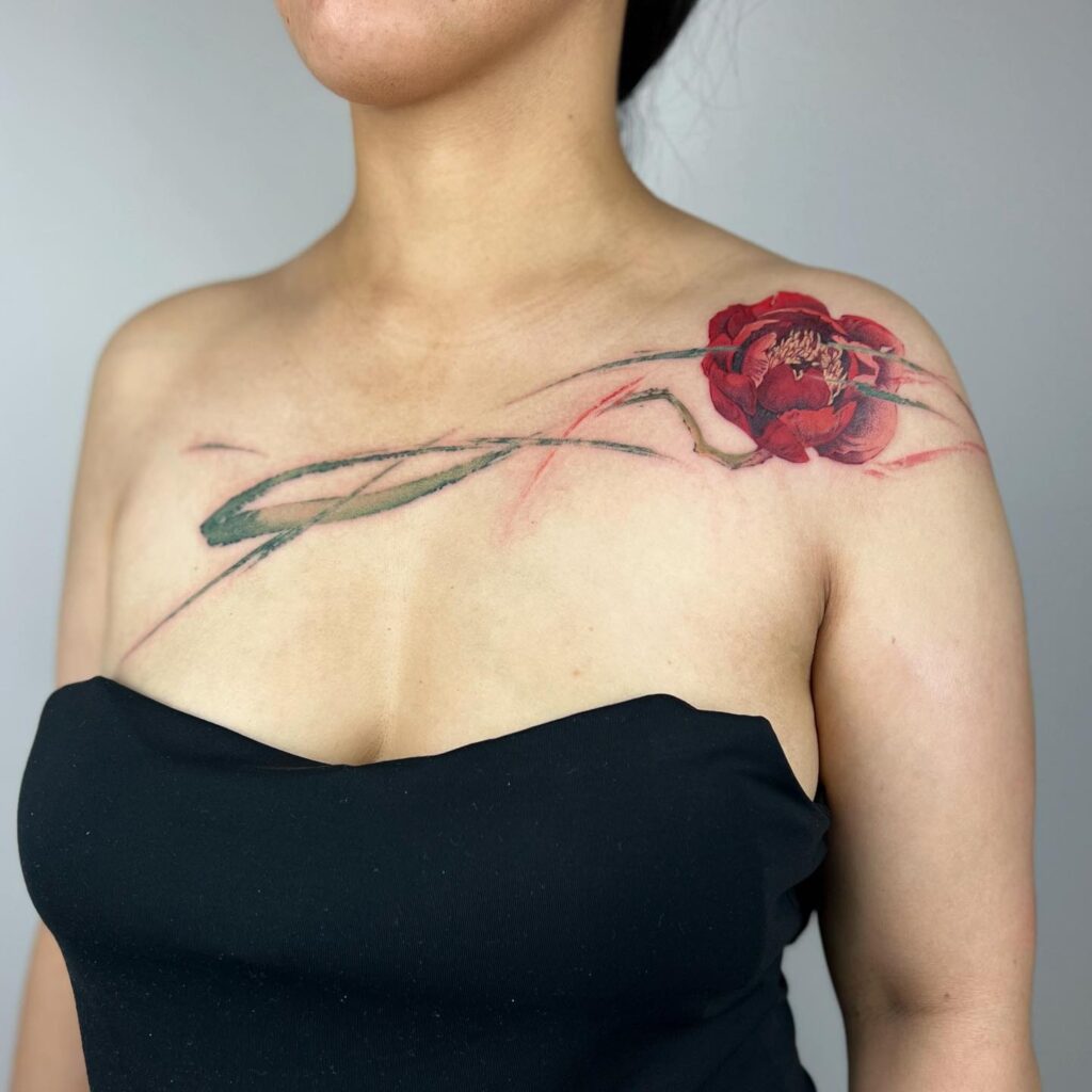 Delicate Botanical Collarbone Tattoo