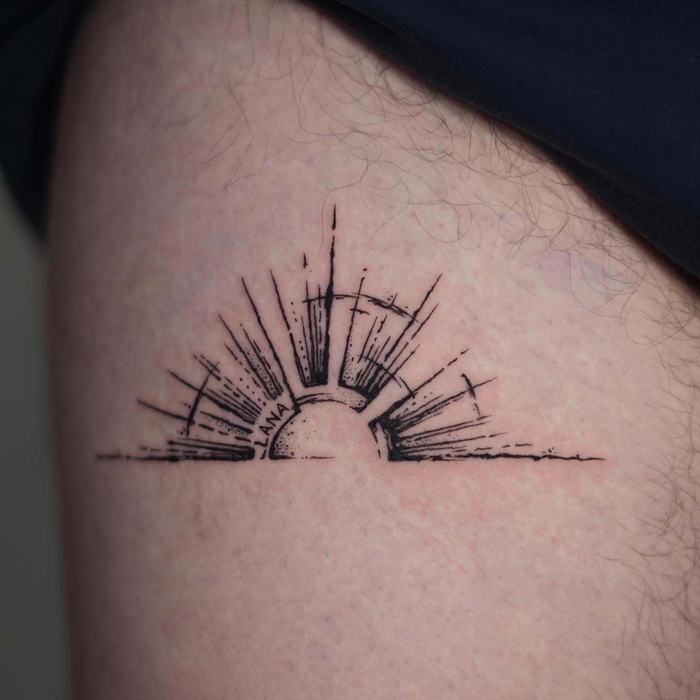 Abstract Sunrise with Script Monogram sunrise tattoo