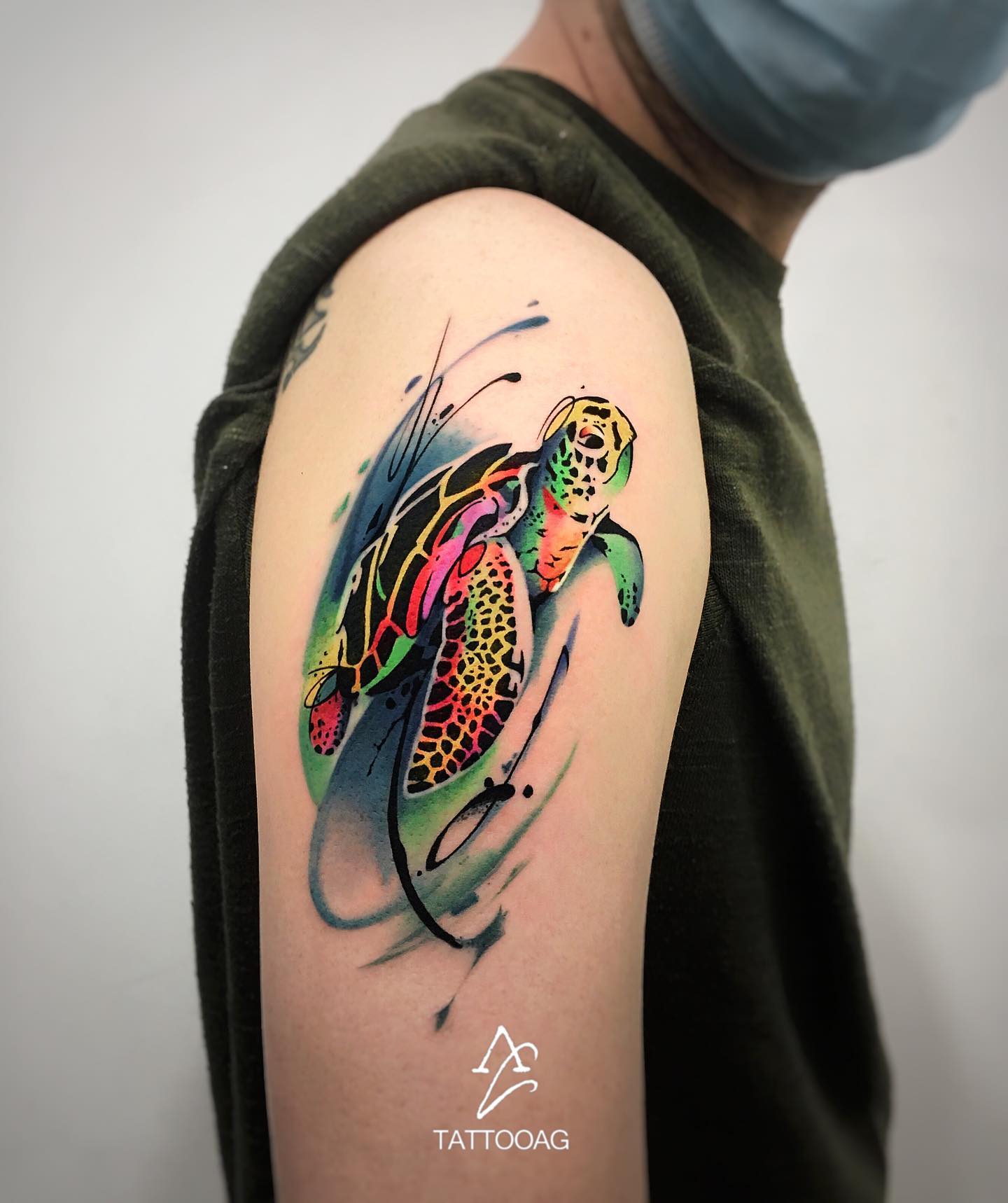 Abstract Watercolor Splash Swimming Turtle sea turtle tattoo