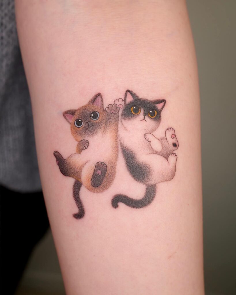 Adorable High-Five Cats Tattoo small cat tattoos tattoo