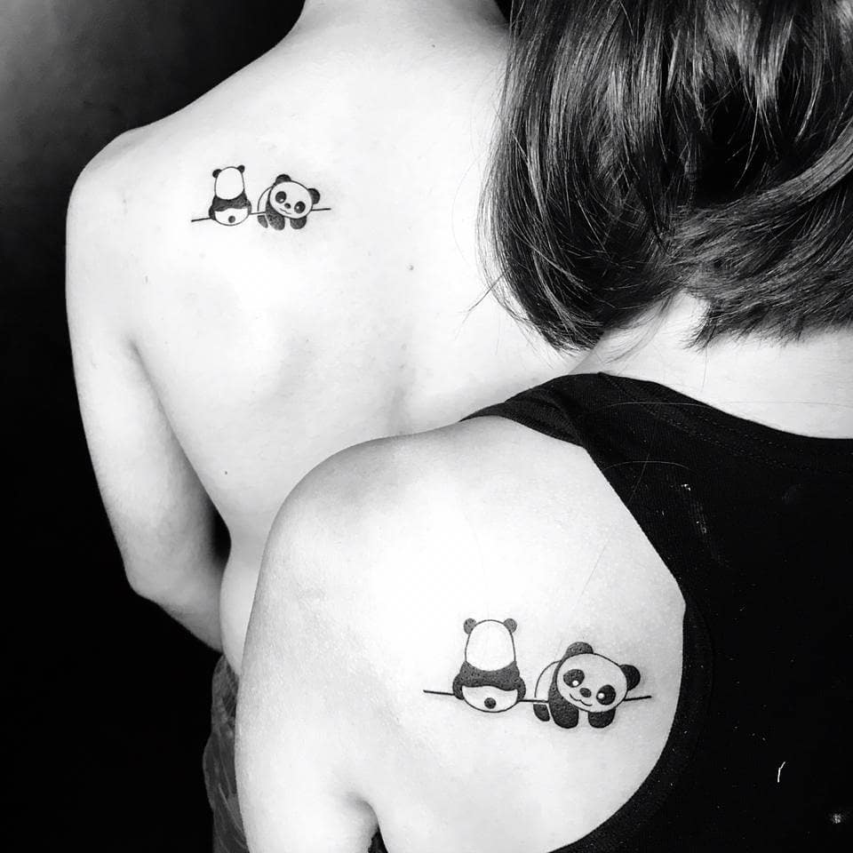 Adorable Matching Panda Sibling Tattoo brother sister tattoos tattoo