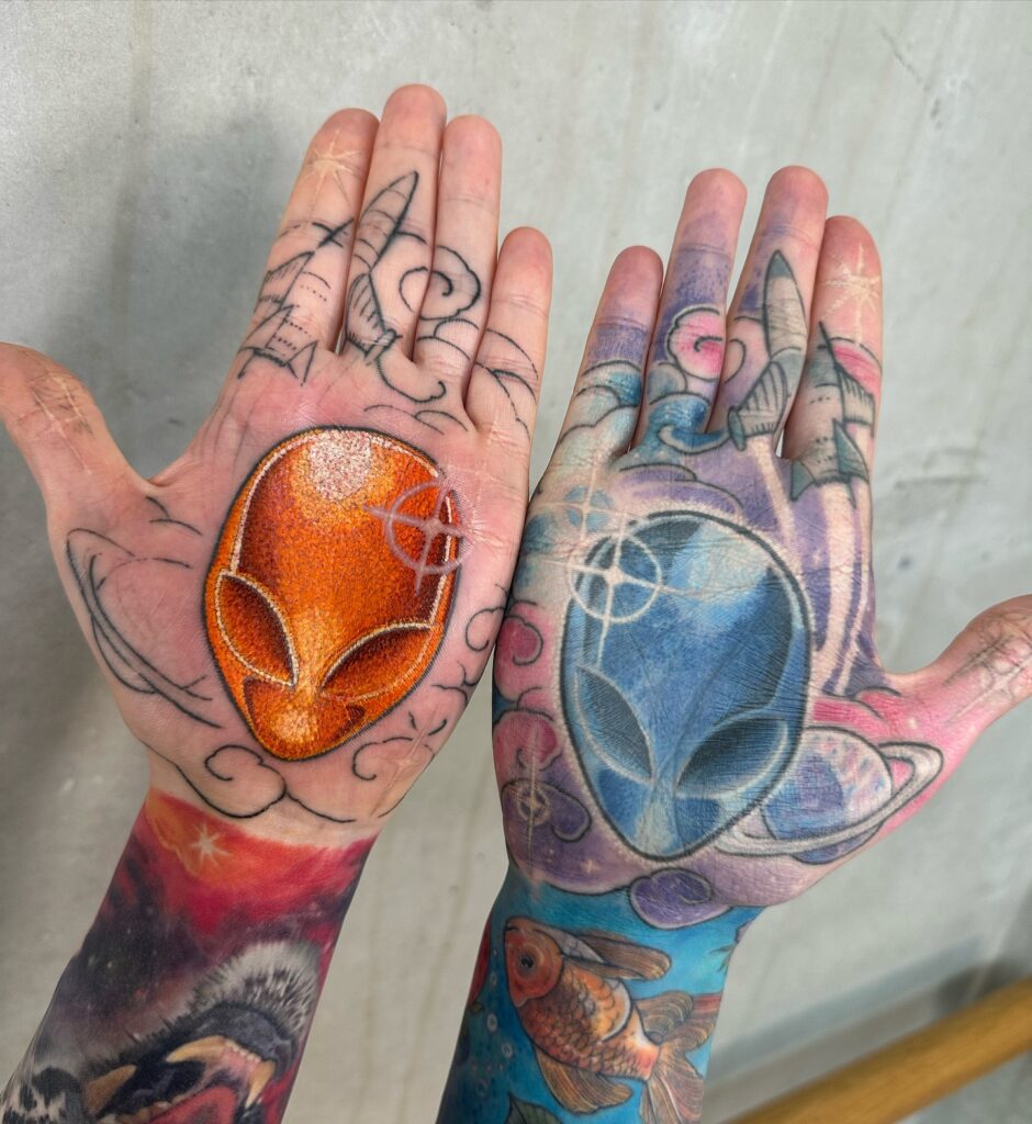 Alien Encounter Tattoo hand tattoo ideas for guys tattoo