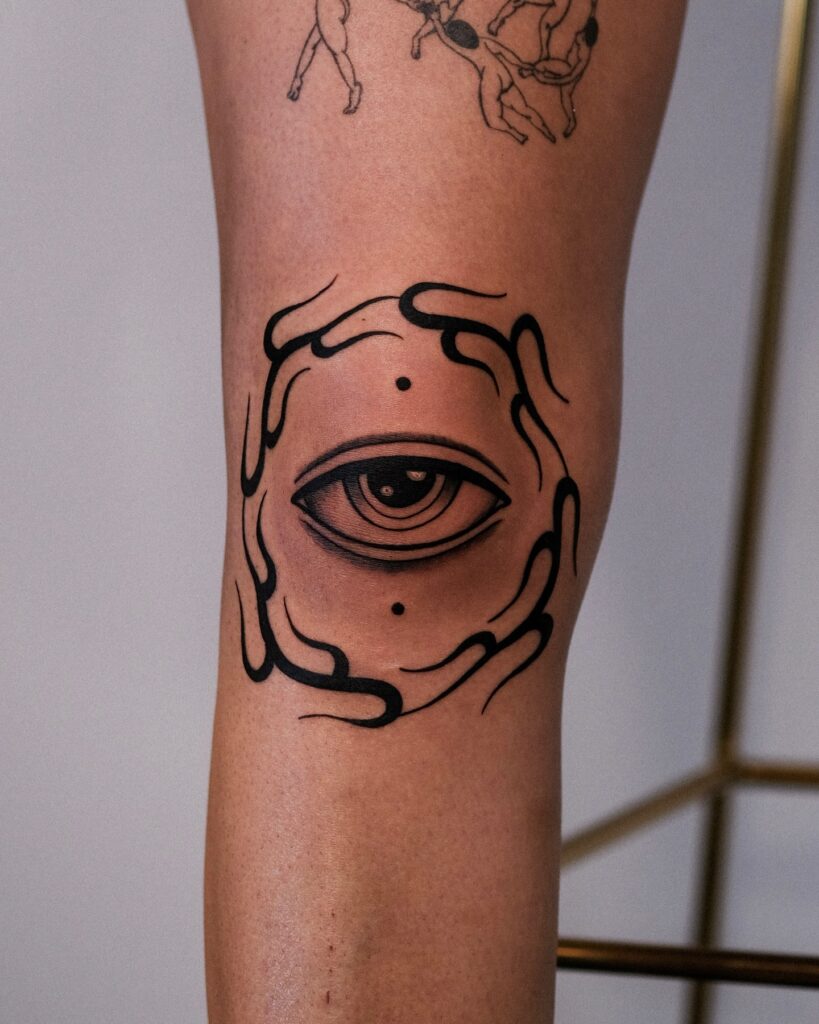 Floral Heart Knee Frame Tattoo