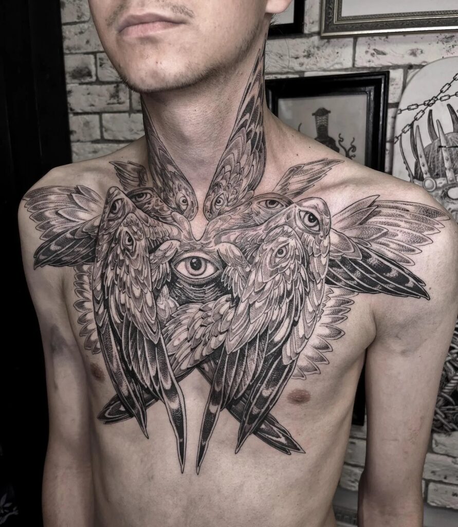All-Seeing Seraphim Chest Tattoo seraphim angel tattoo ideas tattoo