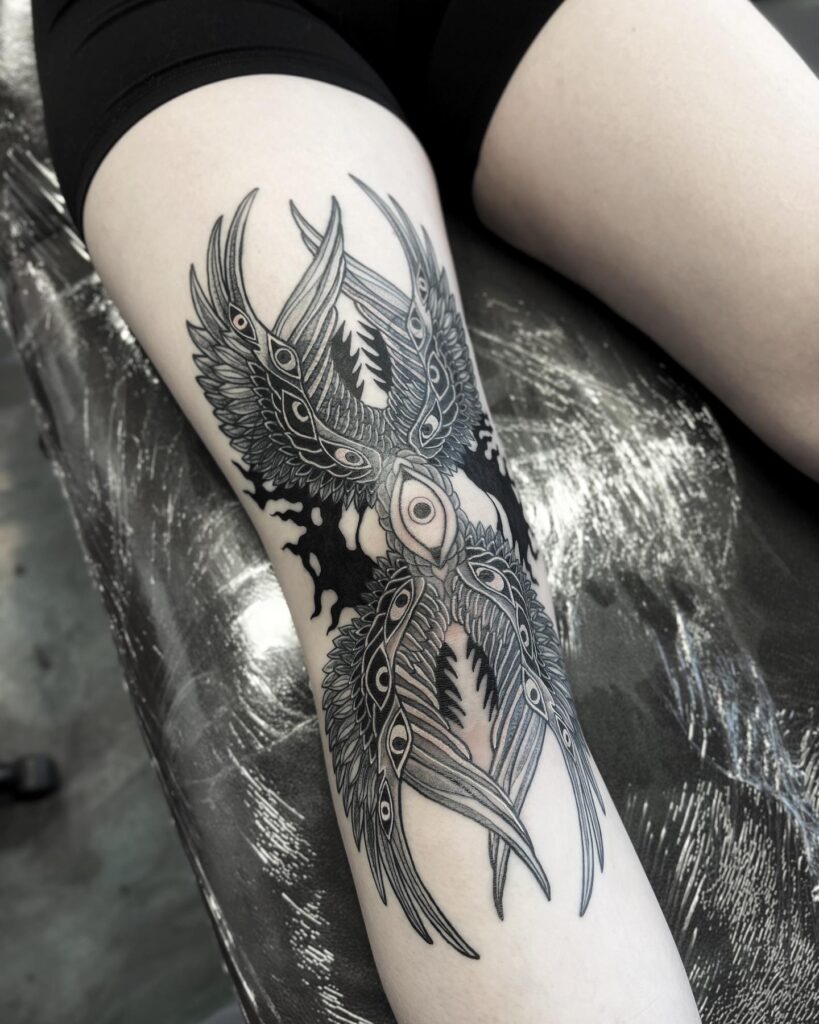 All-Seeing Winged Seraphim Thigh Tattoo seraphim angel tattoo ideas tattoo