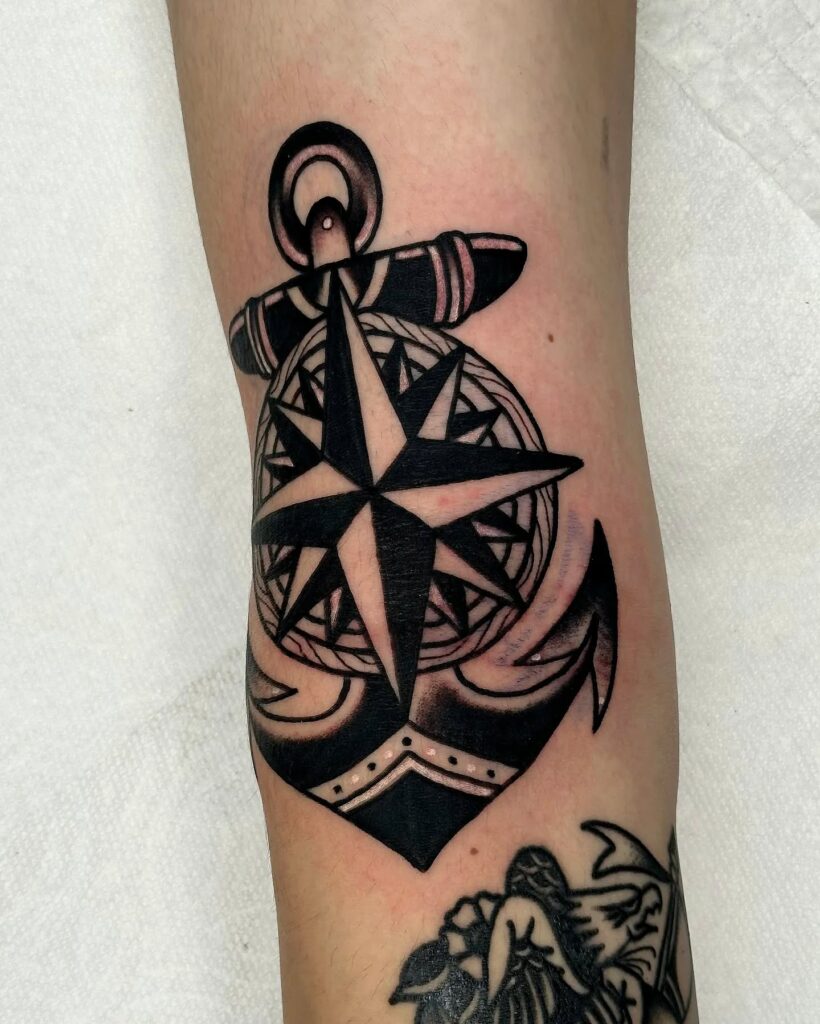 Anchor and Compass Bold Tattoo timeless compass tattoo designs tattoo