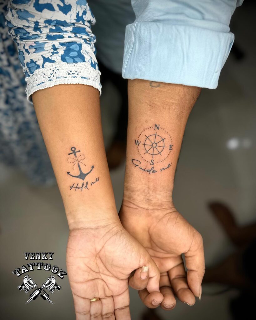 Anchor and Compass Couple Tattoos