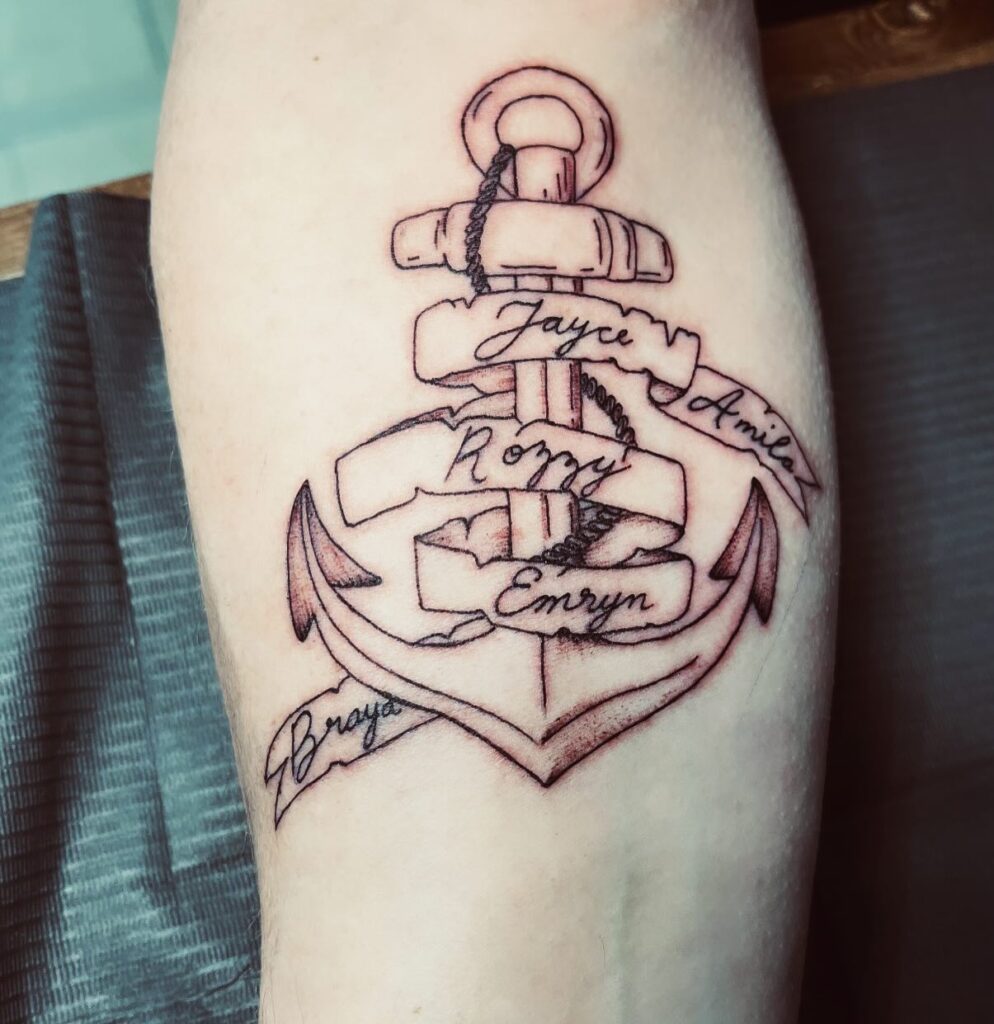 Anchor with Ribbon Names grandchildren tattoos for grandparents tattoo