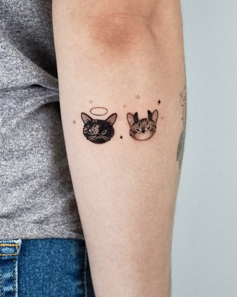 Angel and Devil Cat Tattoo small cat tattoos tattoo