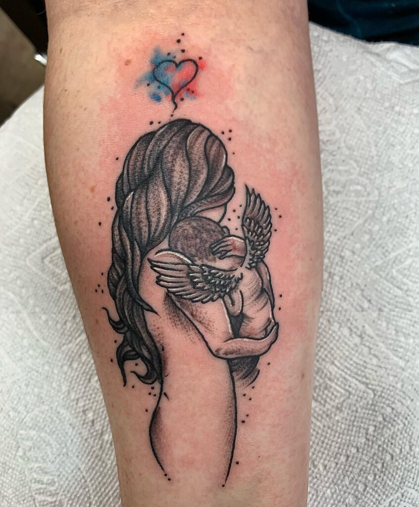 Intertwined Hearts With Forget-Me-Nots And Rainbow Tattoo