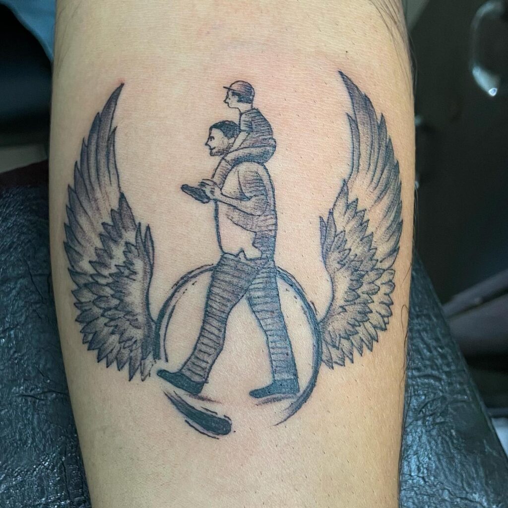 Angel Wings Dad and Son Walk Tattoo dad memorial tattoos tattoo