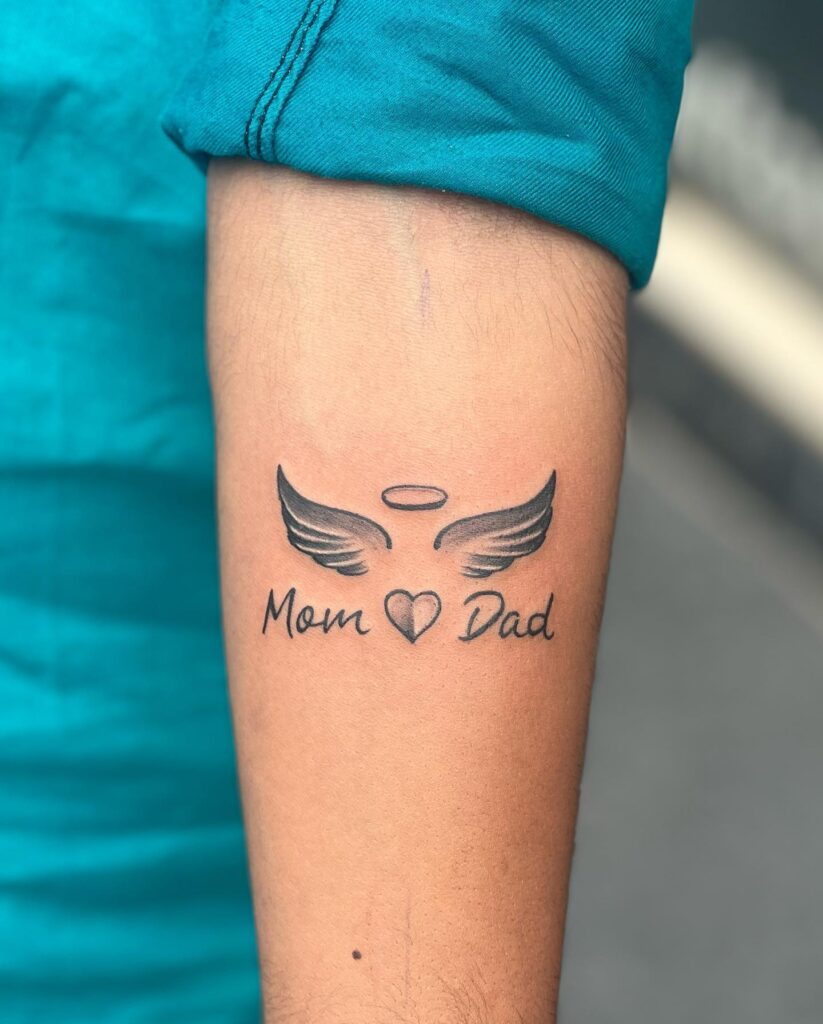 Angel Wings Mom Dad Tattoo with Heart and Halo mom dad tattoos tattoo