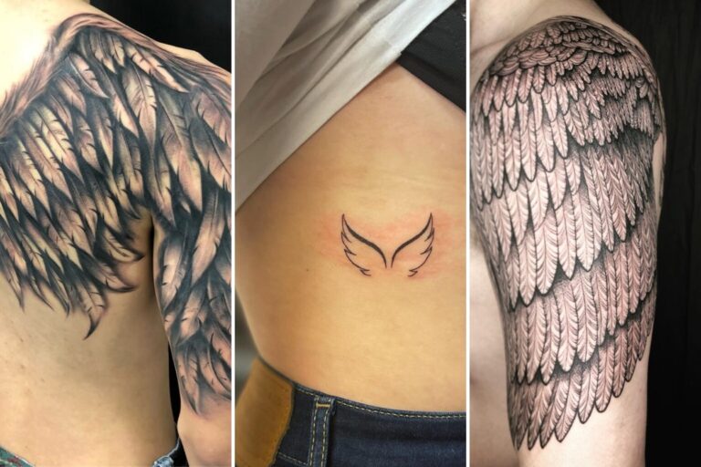 Aesthetic angel wings tattoo ideas and delicate ink ideas collage