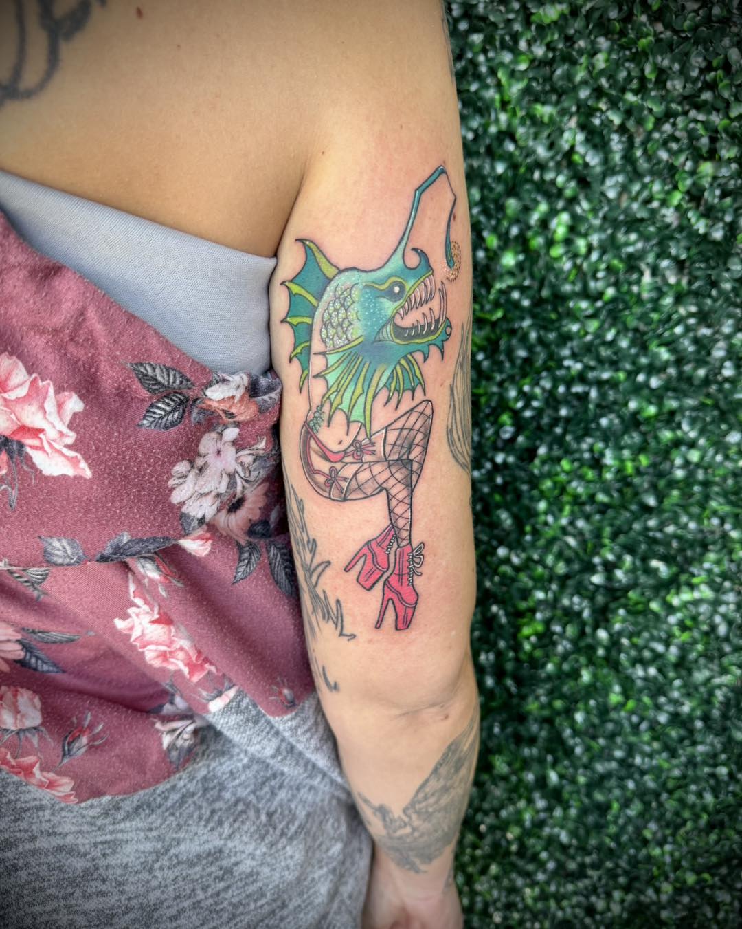 Praying Mantis Shoulder Tattoo