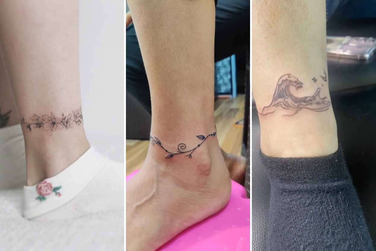 Aesthetic ankle bracelet anklet tattoo ideas and delicate ink ideas collage
