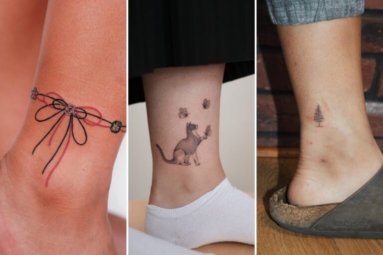 Aesthetic ankle tattoo ideas for women and delicate ink ideas collage
