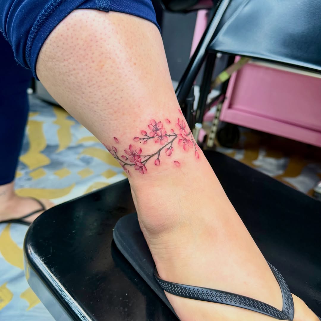Cherry Blossom Branch Anklet Tattoo