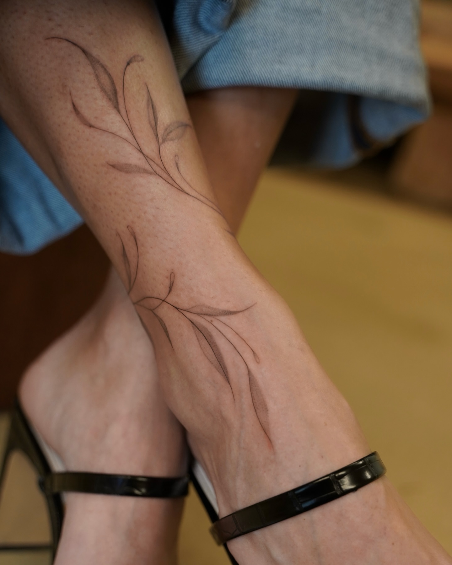 Flowing Botanical Vine Ankle Tattoo
