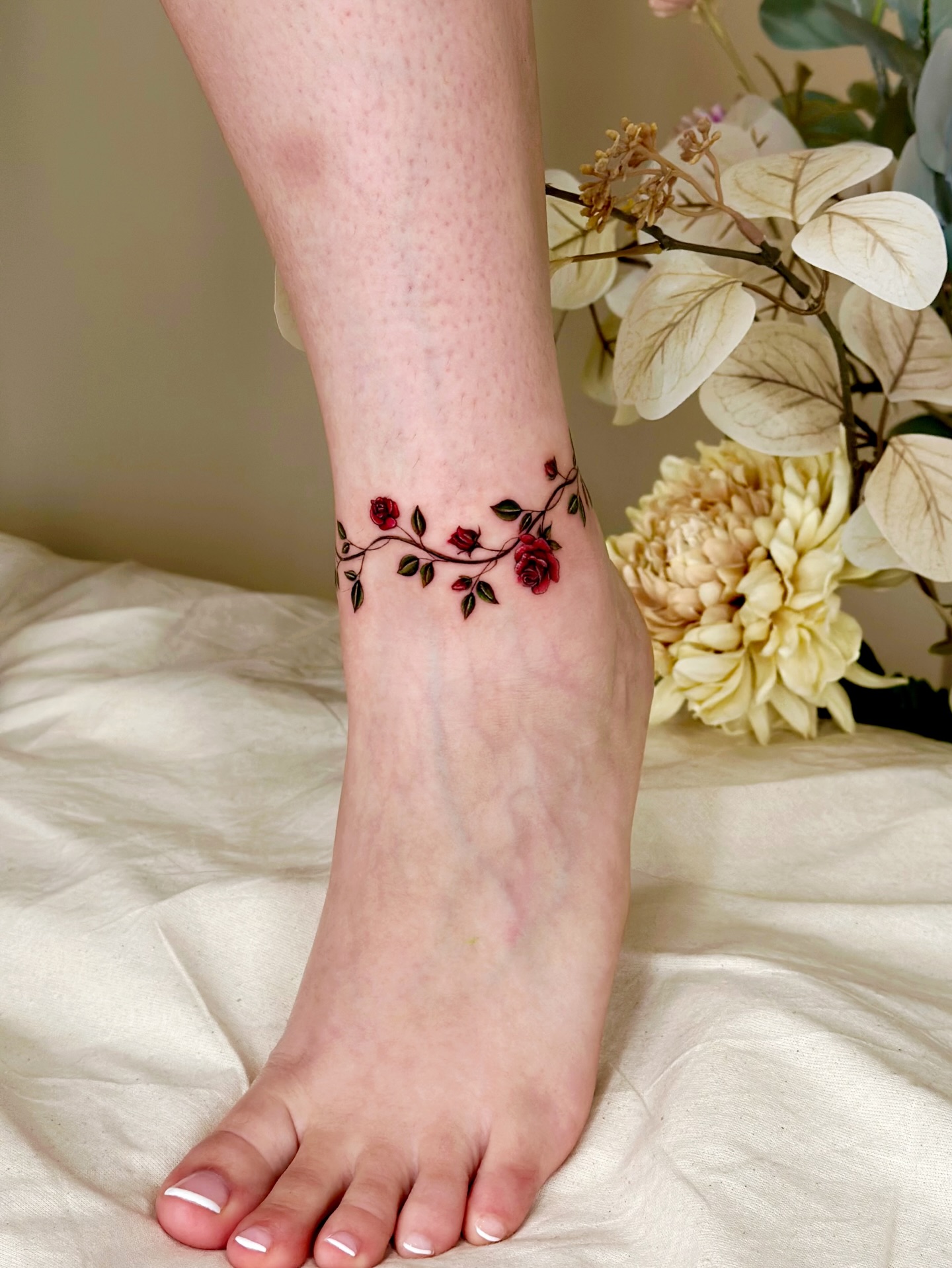 Rose Vine Anklet Tattoo