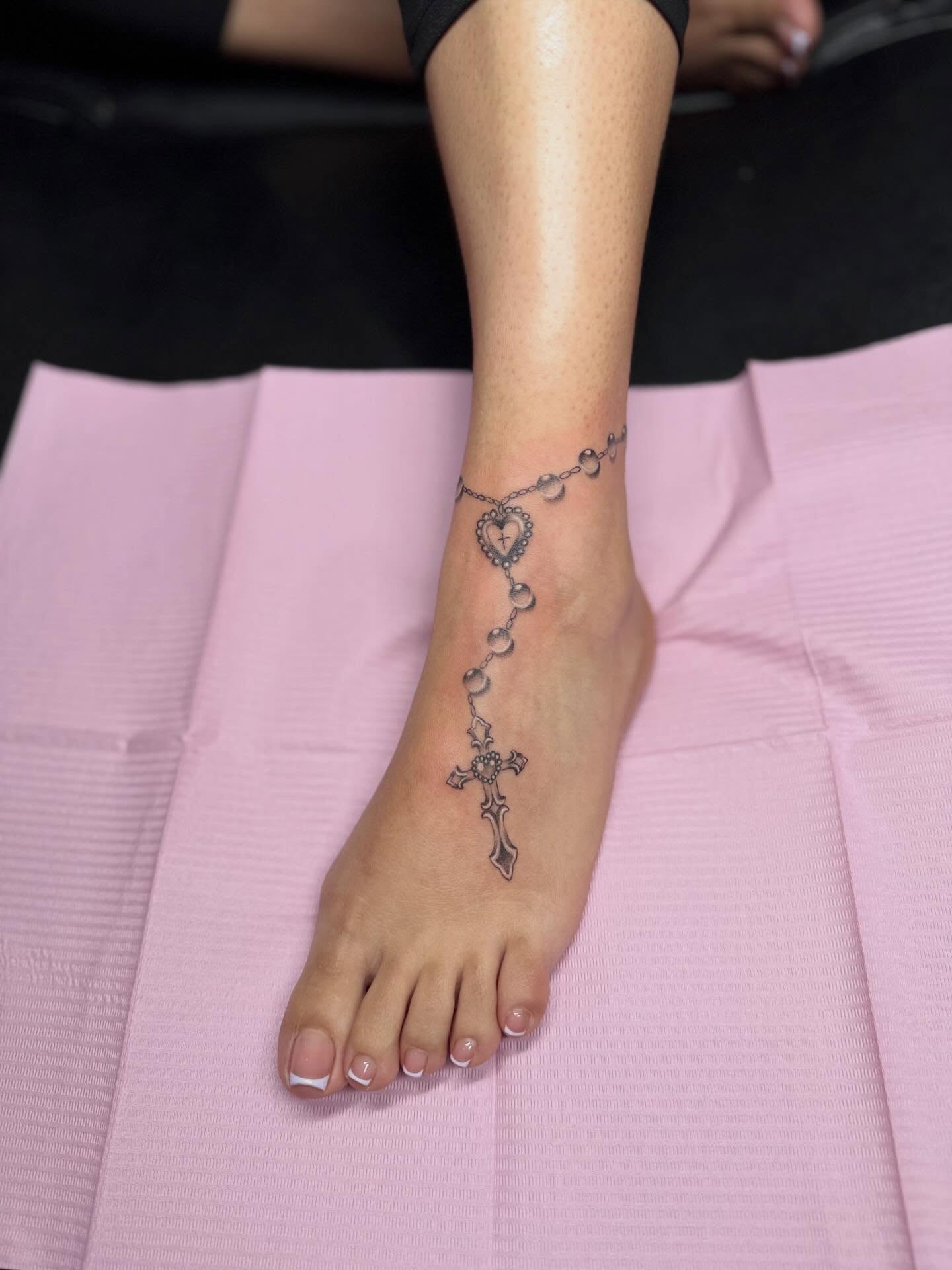Sacred Heart And Cross Anklet Tattoo