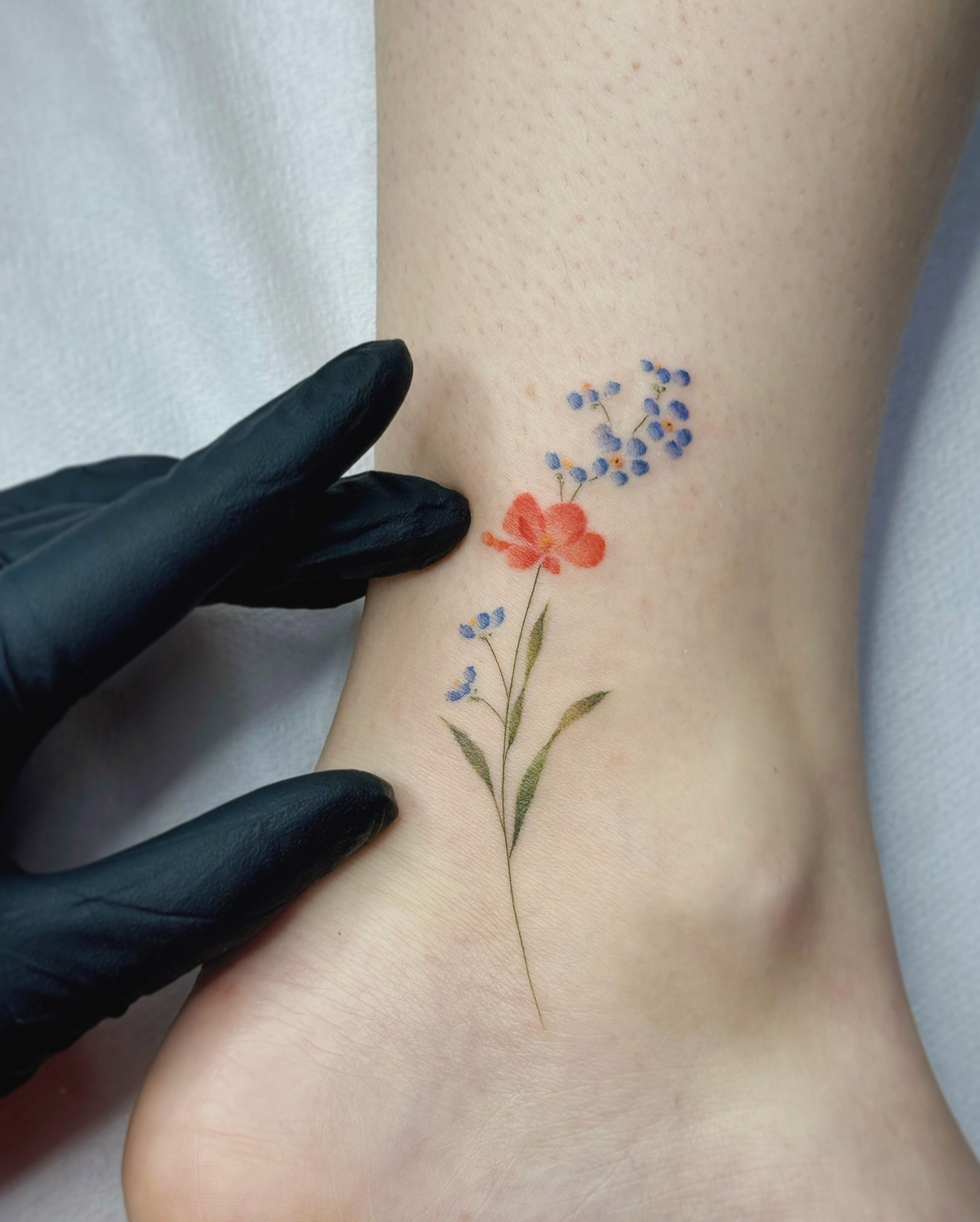 Wildflower Bouquet Ankle Tattoo