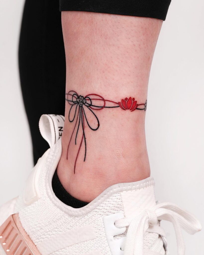 Lavender And Bee Ankle Tattoo