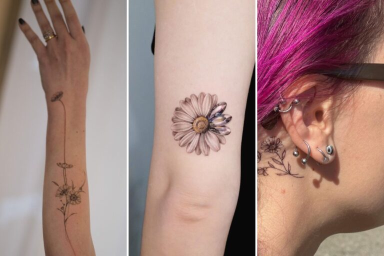 Aesthetic april birth flower tattoo ideas and delicate ink ideas collage