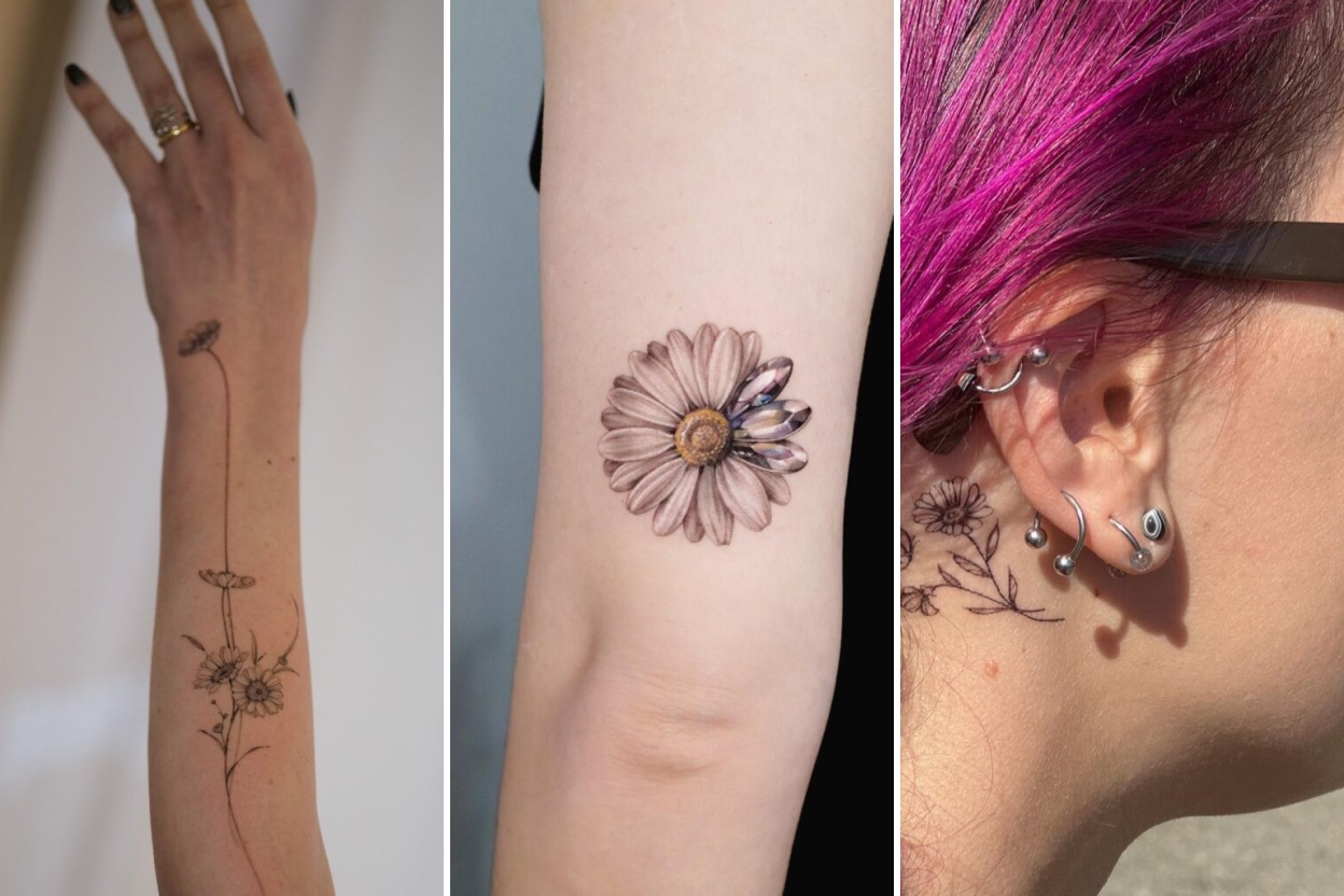 Aesthetic april birth flower tattoo ideas and delicate ink ideas collage