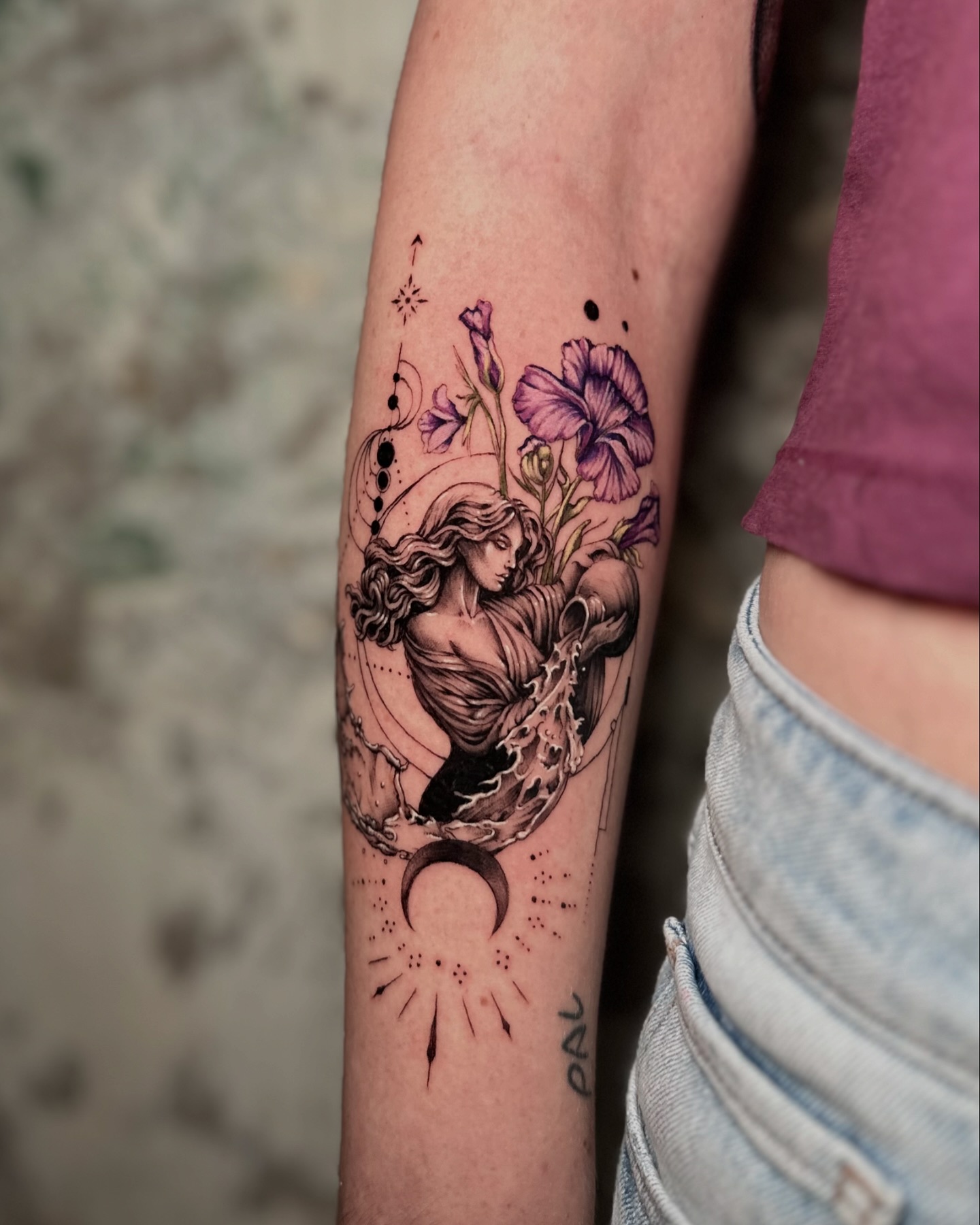 Aquarius Goddess With Flowers Tattoo