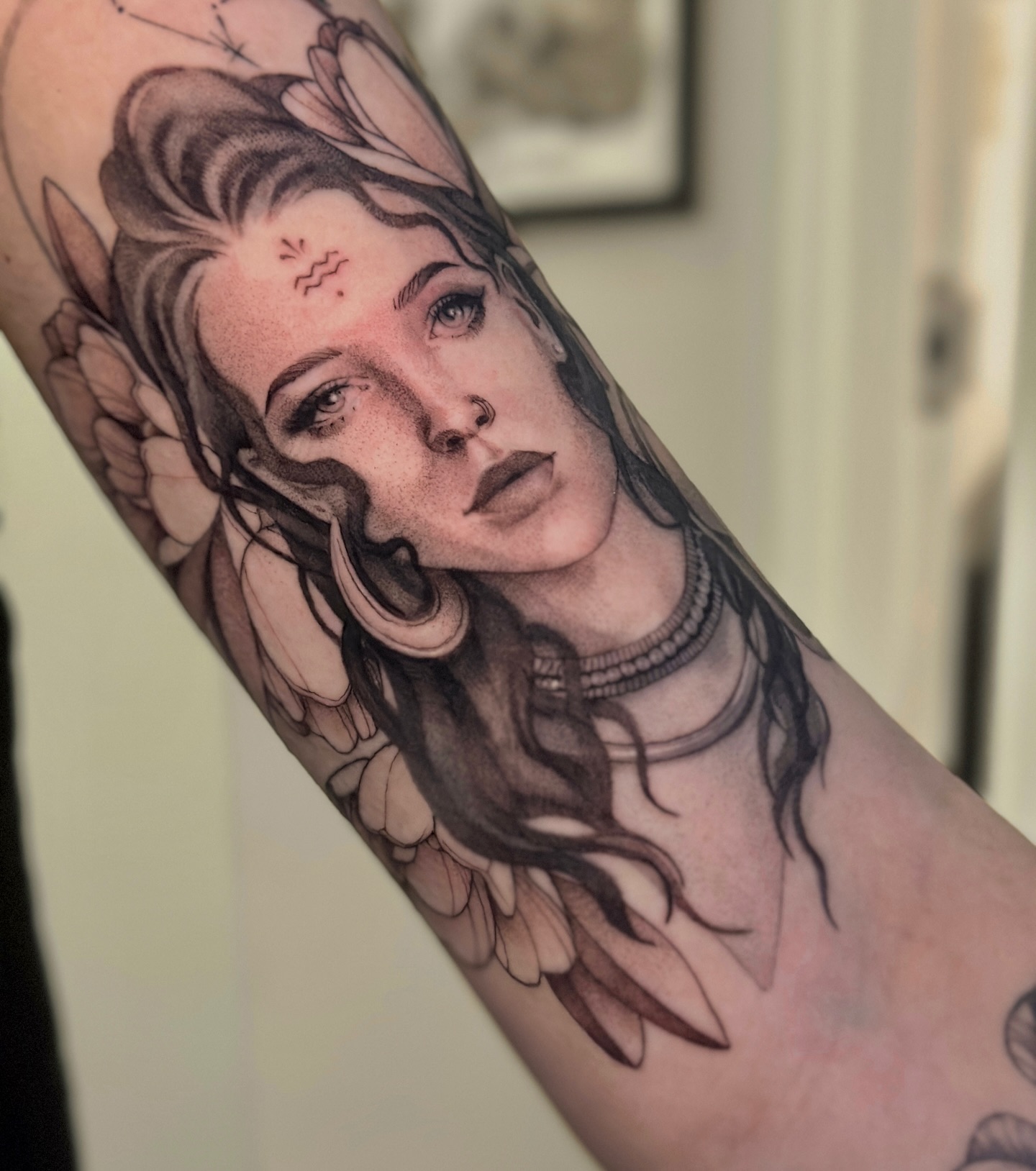 Aquarius Portrait With Floral Tattoo